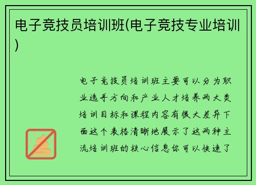 电子竞技员培训班(电子竞技专业培训)